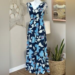 Red, White, And Blue Hawaiian Floral Maxi Dress